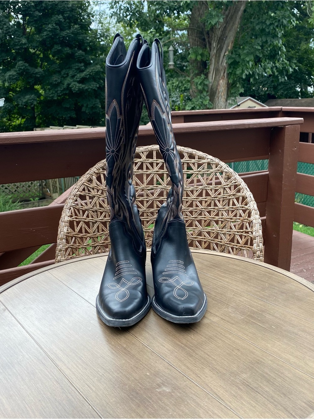 Target Black Women's Over-the-Knee Western Boots with Contrast Stitching